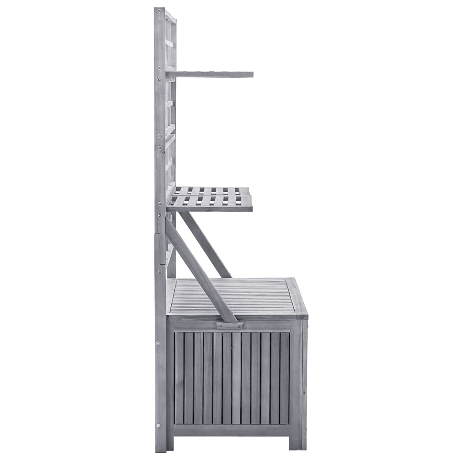 Caja con celosía gris 99 x 55 x 160 cm de madera de acacia, contenedor de jardín, baúles y baúles para exteriores, porta herramientas de jardín, puf de exterior Decor muebles