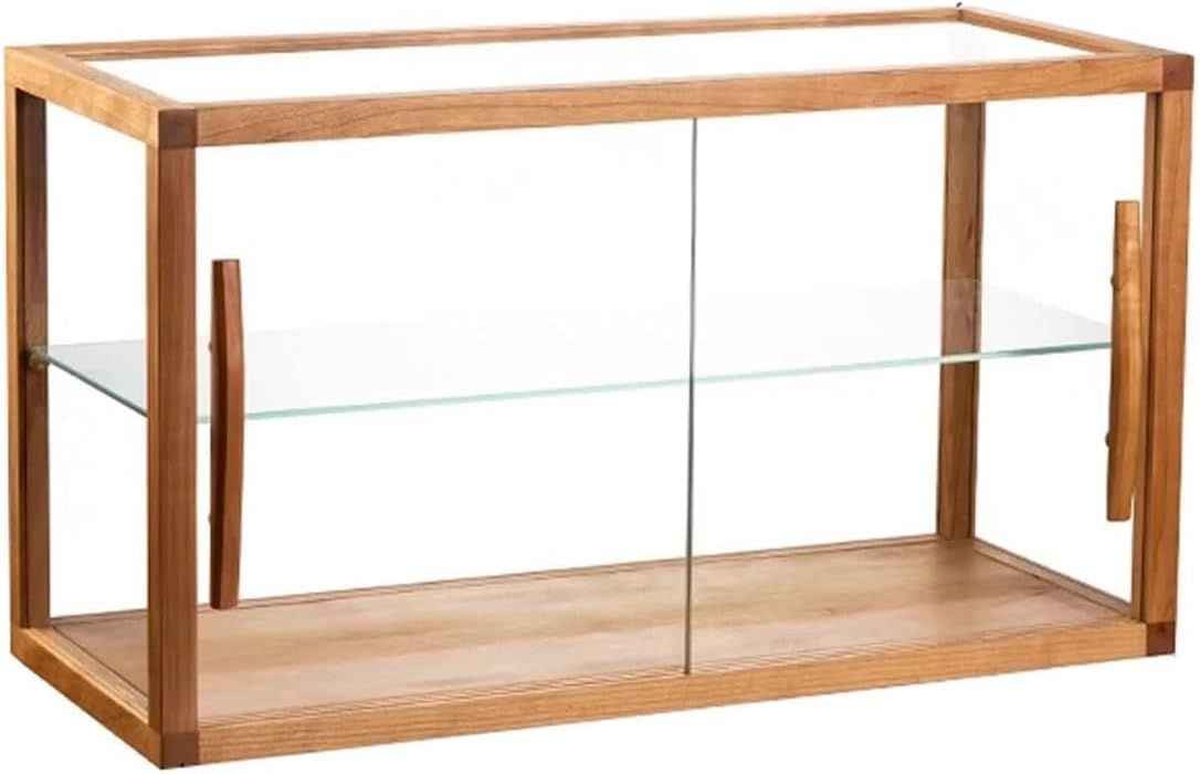 Wooden Bakery Display Case with Clear Glass Countertop 2 Trays and Brown Finish Perfect for Pastry Collectibles(Color:B)
