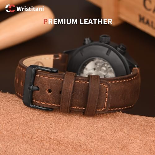 Wristitani 3 Pack Leather Watch Strap, 20mm Top Genuine Leather Watch bands for Men, Quick Release Vintage Wristband - Image 4