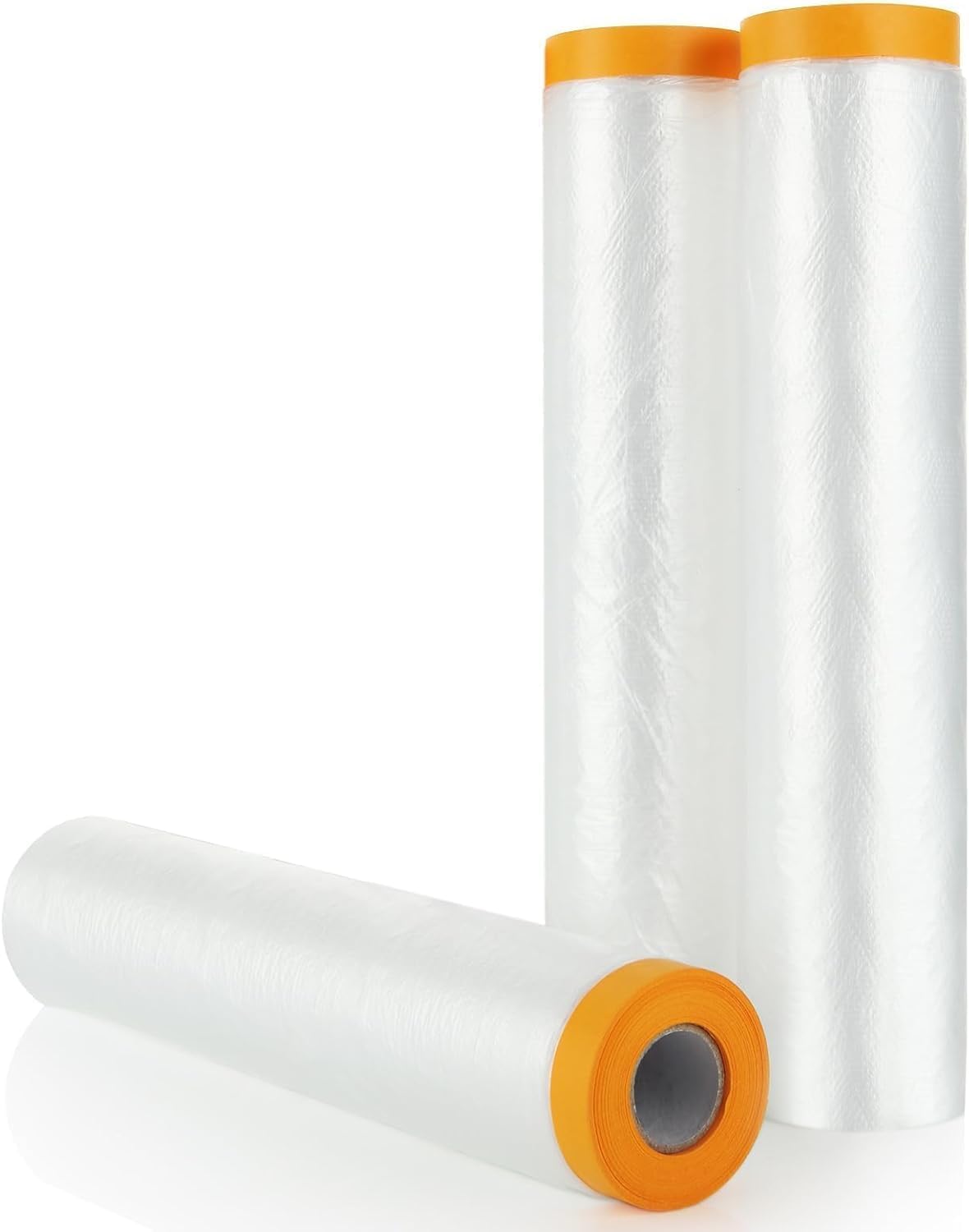 Joyzzz Plastic Dust Sheets, 3 Rolls 4m x 20m Waterproof Drop Cloth with Pre Taped Masking Film, Large Carpet Protection Film for Decoration, Painting, and Automotive Covering