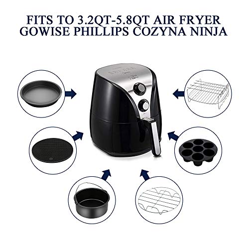 Air Fryer Accessories 9PCS for Gowise Gourmia Cozyna Ninja Air Fryer, Fit all 3.7QT - 5.8QT Power Deep Hot Air Fryer with 7 Inch Cake Barrel, Pizza Pan, Cupcake Pan, Oven Mitts, Skewer Rack, - Image 3