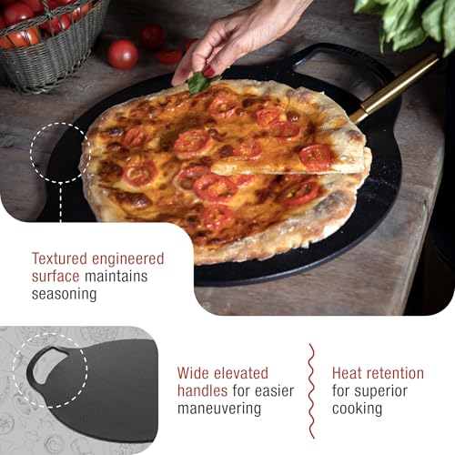 Image of Victoria 15-Inch Cast Iron Comal Pizza Pan with 2 Side Handles, Preseasoned with Flaxseed Oil, Made in Colombia
