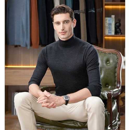 Men's 100% Wool Turtleneck Sweaters Warm in Autumn and Winter Highneck Pullover Sweaters4