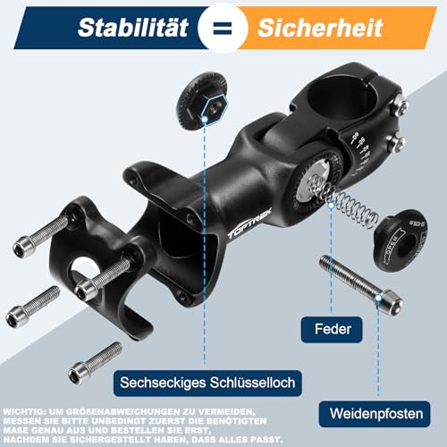 toptrek Fahrradlenker Vorbau, Lenkererhöhung Fahrrad 31,8mm, 90mm Fahrrad Lenker Aluminium, Lenkervorbau Verstellbar ±60° Einstellbar, Fahrradlenker Erhöhung Sechseckiges Lochdesign für MTB, Rennrad