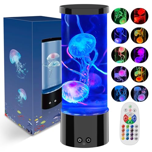 AONESY Lámpara LED Medusa 17 colores, lámpara medusa, lámpara de lava, acuario, lámpara medusa para niños con mando a distancia, lámpara de lava, decoración de acuario, luz ambiental Negro