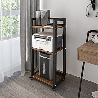 PUNCIA 3-Tier Movable Printer Stand with Storage Rolling Floor-Standing Deskside Shredder Computer Host Stand Adjustable Storage Shelf Rack on Wheels for Office Supplies Fax Scanner File Book