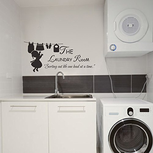 DigTour WallArt Vinyl Washhouse Decal Quote The Laundry Room Sorting Out Life One Load at A Time Wall Saying Lettering Art Decoration Black
