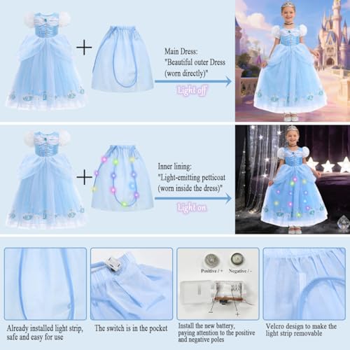 Disfraz de Princesa Azul con Luces para Niñas 4-5 Años miniatura 5