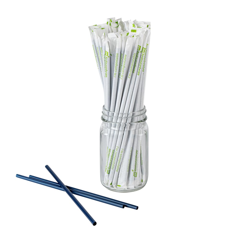 Restaurantware-Basic Nature 8.3 Inch Disposable Straws, 2000 Sustainable Straws - Wrapped, Won't Alter Flavors, Midnight Blue PLA/PBAT Straw, For Hot And Cold Drinks