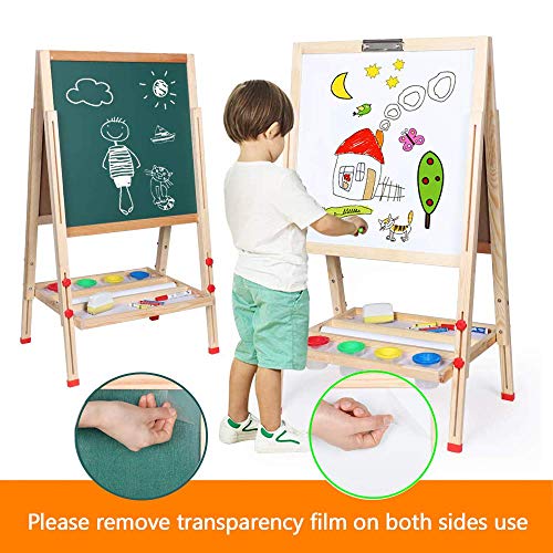 Kids Art Easel,Whiteboard And Chalkboard Easel For Kids, 0.8 Inch Thick Wood Frame And Adjustable Height, All Accessories Include #TOP6