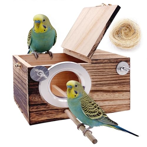 Image of kathson Parakeet Nesting Box,Wooden Budgie Breeding Mating Boxes,Parrots Nest House Hut for Cage,Bird Nesting Box for Lovebirds,Canary,Finch and Small Medium Birds, S