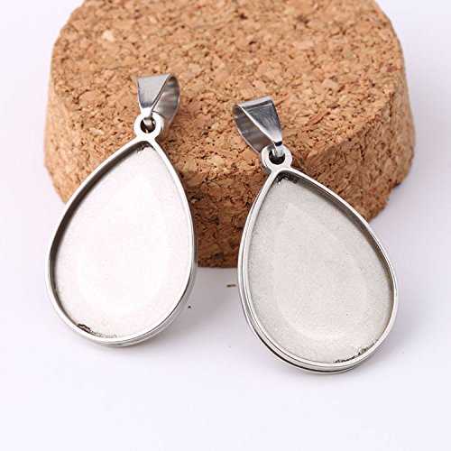Shunae 10Pcs Stainless Steel 18X25Mm Teardrop Bezel Pendant Trays Diy Cameo Base Blanks For Necklace Making #TOP4