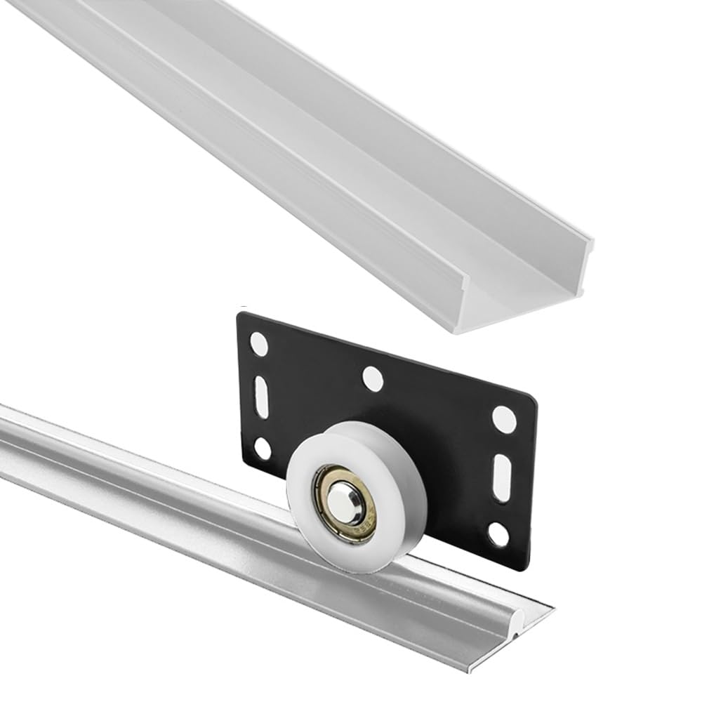 Kit de quincaillerie pour porte coulissante – Canal en U en aluminium pour un fonctionnement fluide dans les fenêtres, armoires et affichages