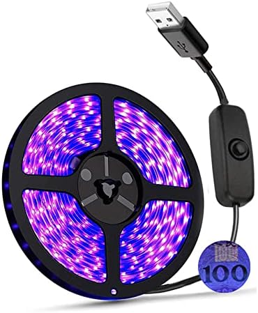 UV Light Strip USB UV Black Light Strip DC5V 390nm-400nm 6.56FT/2M SMD 2835 120LEDs IP65 Waterproof Super Bright LED Strip Lights, for Fluorescent Dance Party Body Paint Stage Lighting