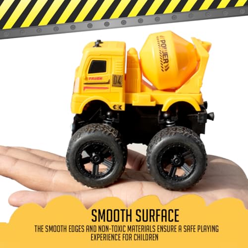Image of Amazon Brand - Jam & Honey Construction Toy I Push & Go I Sand Toys for Kids 3+ Years I Set of 4 I Dumper /Crane /Excavator /Cement Mixer