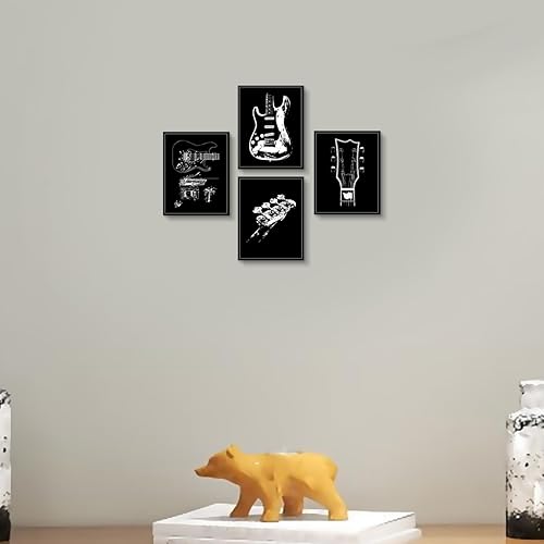 Miniatura 4 de Lienzo decorativo para pared de guitarra en blanco y negro, pósteres de arte musical retro, decoración de pared para habitación de niños, decoración