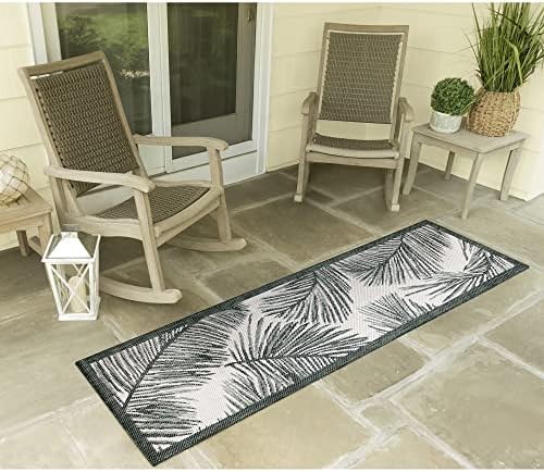 Liora Manne Malibu Low Profile Easy Care Weather Resistant Indoor/Outdoor Rug-Botanical, Palm Green 1'11" x 7'6"