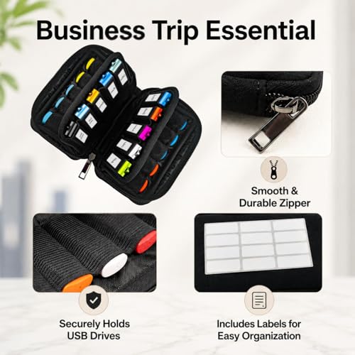 Image of Black Pen Drive Box, 20 Slots USB Flash Drive Organizer for Travel Business Commute Storage, Pen Drive Case for Tech Professionals and Students, Pendrive Pouch