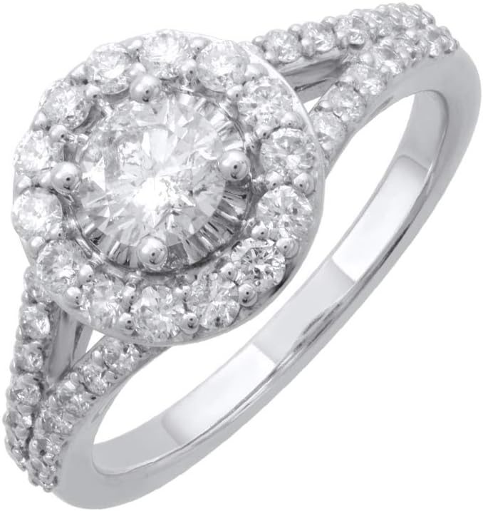 1.02 Carat Halo Prong Set Diamond Engagement Ring in 14K Solid Gold