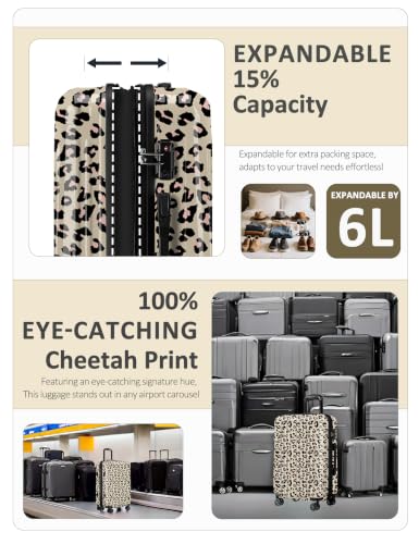 Image of Cheetah Print Carry on Luggage - Airline Approved Suitcases with Spinner Wheels, Built-In TSA Lock,Hard Shell Expandable Suitcases