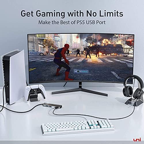 uni USB Hub 3.0 4-Port, PS4 1.2M/4ft Aluminum Ultra-Slim USB 3.0 Data Hub Adapter, Extended Cable for PC, PS5, MacBook Air, Mac Pro/Mini, iMac, Surface Pro, XPS, Xbox One, Flash Drive, Mobile HDD More