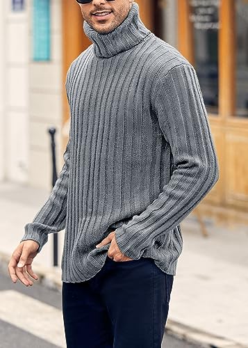 Mens Sweaters Turtleneck Cable Knitted Pullover Long Sleeve Slim Fit Chunky Casual Fall Winter Warm Cardigans3