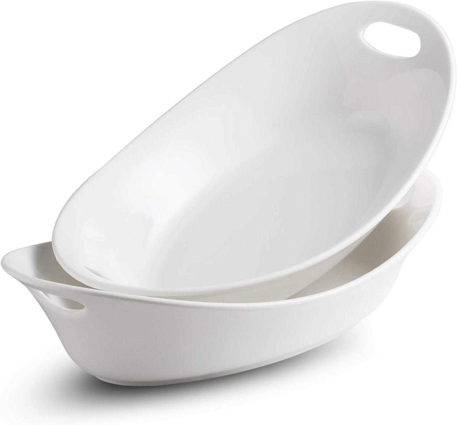 YHOSSEUN Large Serving Bowl with Handles, 1.5 Quarts Oval Serving Platter for Turkey, Thanksgiving Serving Dishes for Entertaining, Ceramic Salad Bowls Set of 2 White