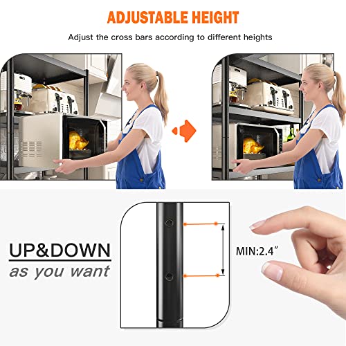 Reibii Storage Shelves For Storage Load 1160Lbs,Adjustable Heavy Duty Metal Shelving Unit With Wheels 5-Tier Pantry Shelves Kitchen Shelf Garage Storage Shelves 23.6" W * 15.7" D * 65.4" H #TOP4