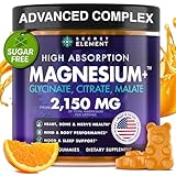 Secret Element Magnesium Glycinate 2150MG Gummies for Women and Men, High Absorption Magnesium Glycinate, Citrate, Malate Gummies for Adults & Kids, Sleep Support, Sugar Free, Vegan, 60 Chews, Orange