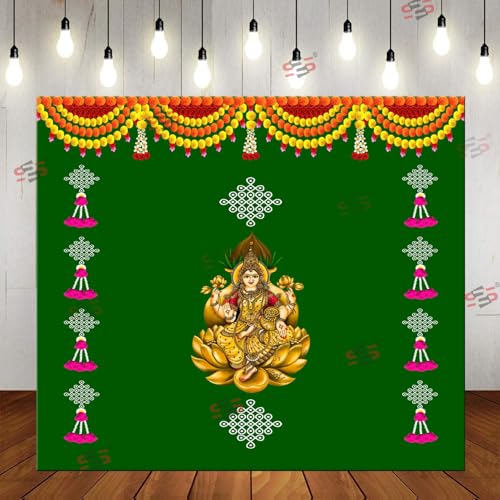 Image of S2S Backdrop Cloth for Pooja Decoration Traditional Background Curtain Cloth for Festival Fabric | Lakshmi Devi Backdrop Cloth for Decoration | 5 Feet Height & 5 Feet Width