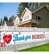 Arosche Nurse Appreciation Banner - 6x2.9 Ft Thank You Nurses Door Cover With Medical Hearts & Cap Design For Indoor/Outdoor Decor