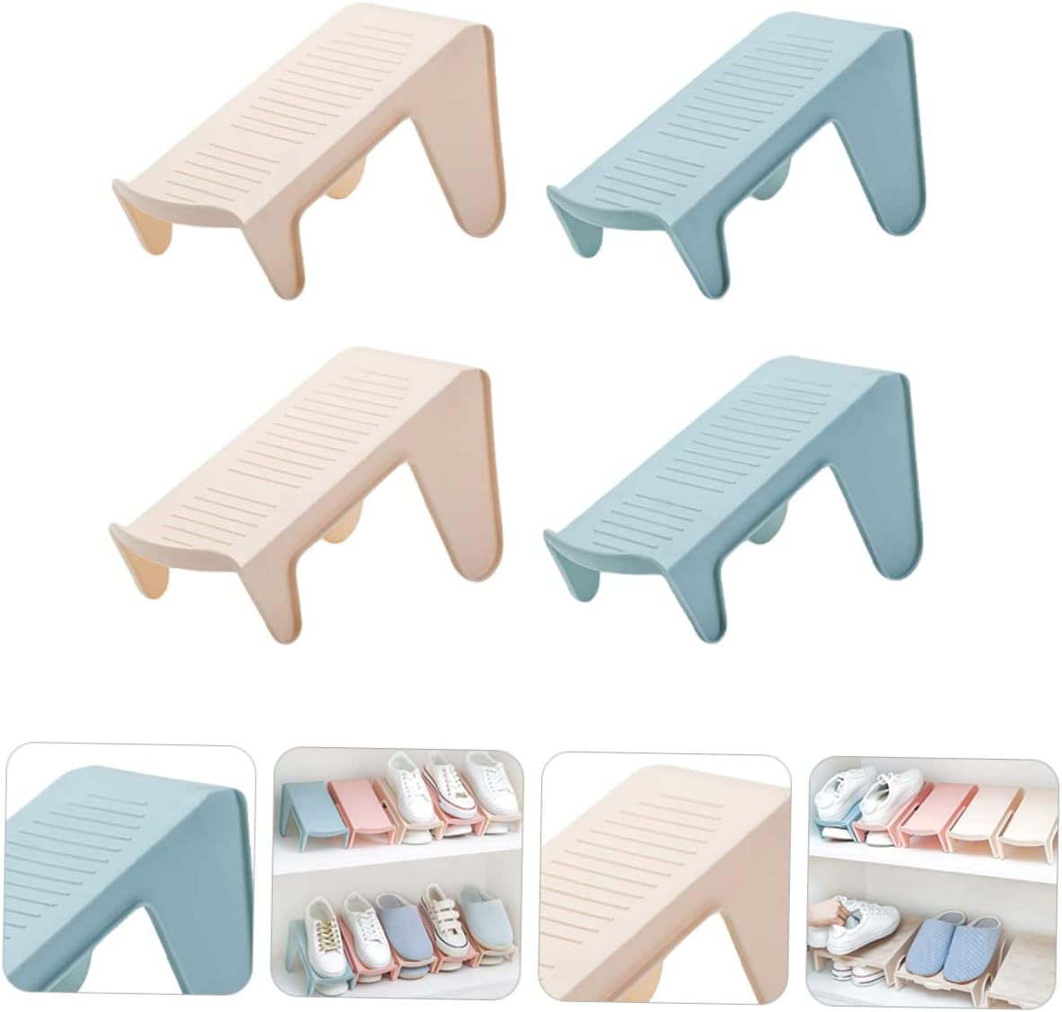 4pcs Space-Saving Shoes Holder Rack Lightweight Dual-Layer Storage Organizer for Neat Shoe Management Entryway and Closet Non- Design for Easy Access