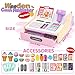Wooden Cash Register for Kids, Rechargeable Kids Cash Register with Scanner, Pretend Play Cash Register Toy with Fake Money, Food, Credit Card, Toddler Boys Girls Age 2-4 4-8, Pink