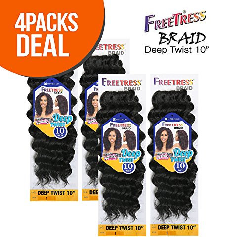 MULTI-PACK DEALS! FreeTress Synthetic Hair Crochet Braids Deep Twist 10 (4-PACK, 1B)