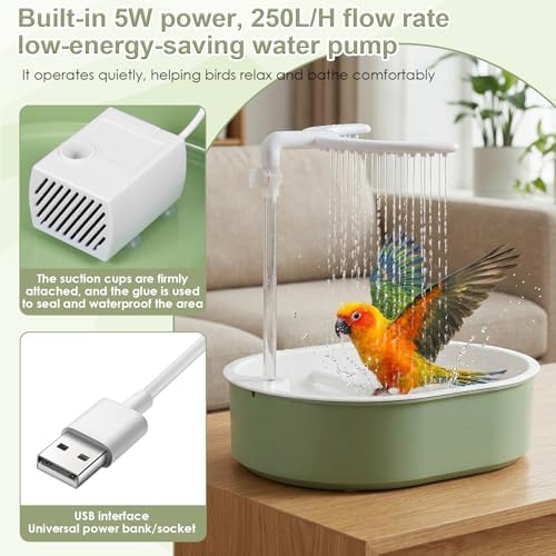 Parrot Bath, Automatic Parakeet Bird Bath with Pump, Bird Shower Fountain with Sturdy Plastic Perch, Parrot Water Bathtub for Lovebird, Cockatiels, Budgies and Most Birdcage - 5