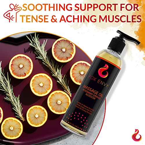 Fox Envy Body Massage Oil With Jojoba & Coconut Oil - Relaxing Orange Blossom With Rosemary Scent Massaging Oil For Women & Men, 1 Bottle, 8 Fl Oz #TOP3