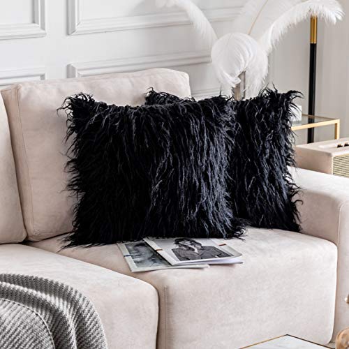 Home Brilliant Decorative Faux Fur Euro Sham Couch Pillow Covers Large Square Throw Pillow Cases for Sofa, Set of 2 (24 x 24 inch, Navy Blue) by Home Brilliant - Used condition - US$13.55
