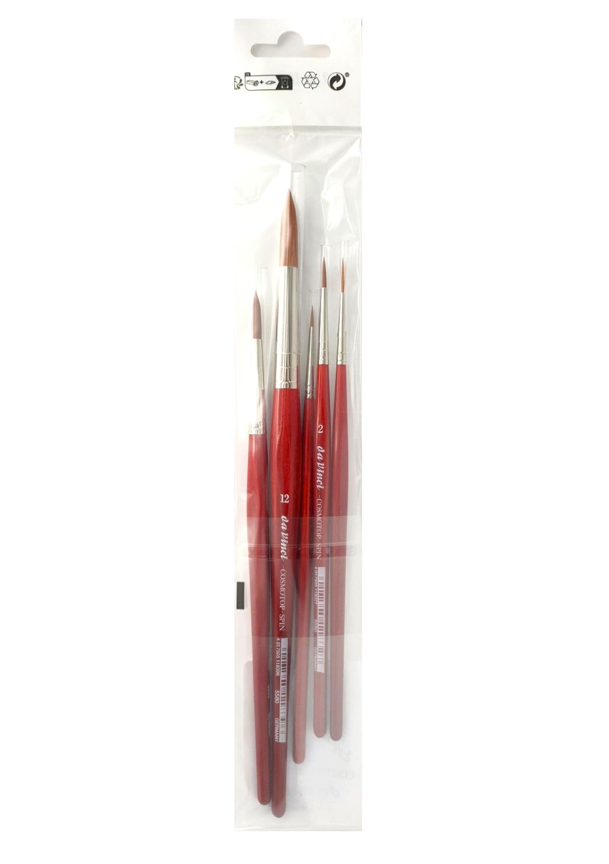 Da Vinci Series 5580 Cosmotop Spin Brown - Lot De 4 Pinceaux Synthétiques Tailles 0/2, 0/3, 0/5, 0/10 - Fabriqué En Allemagne