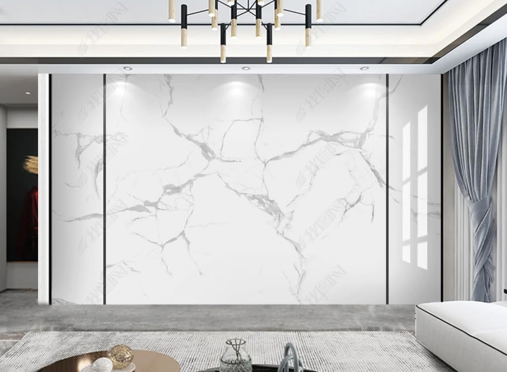 Papier peint intissé marbre blanc d'exception pour un salon chic effet luxe léger grand format