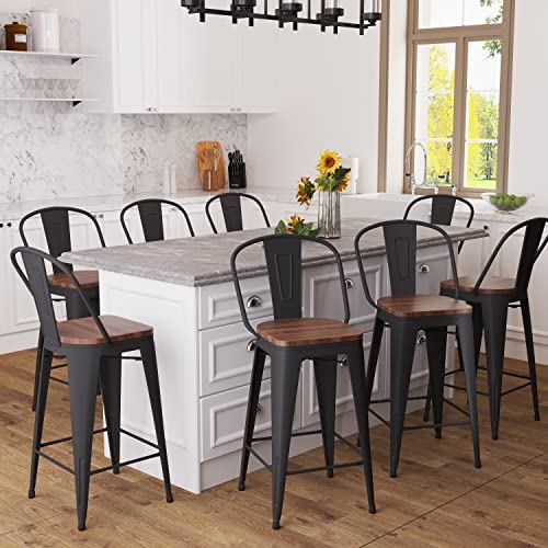 Aklaus Bar Stools Set Of 4,24 Inch Counter Height Bar Stools With Back,Farmhouse Bar Stools High Back Chairs With Larger Seat & Removable Backs,Metal Barstools,Matte Black Bar Stool #TOP7
