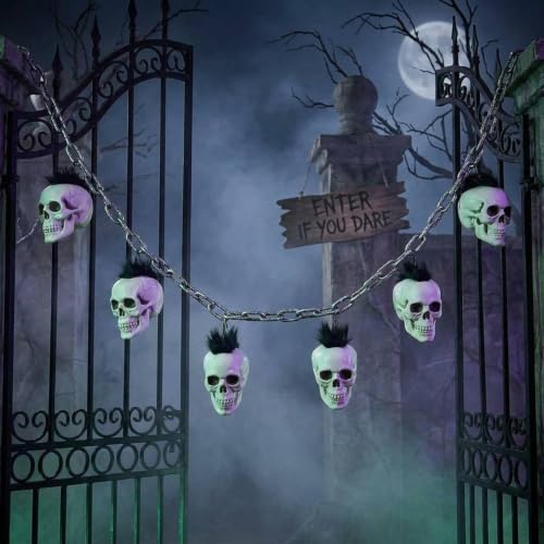 Guirnalda de calaveras para Halloween: decoración espeluznante en cadena para pared y porche 3