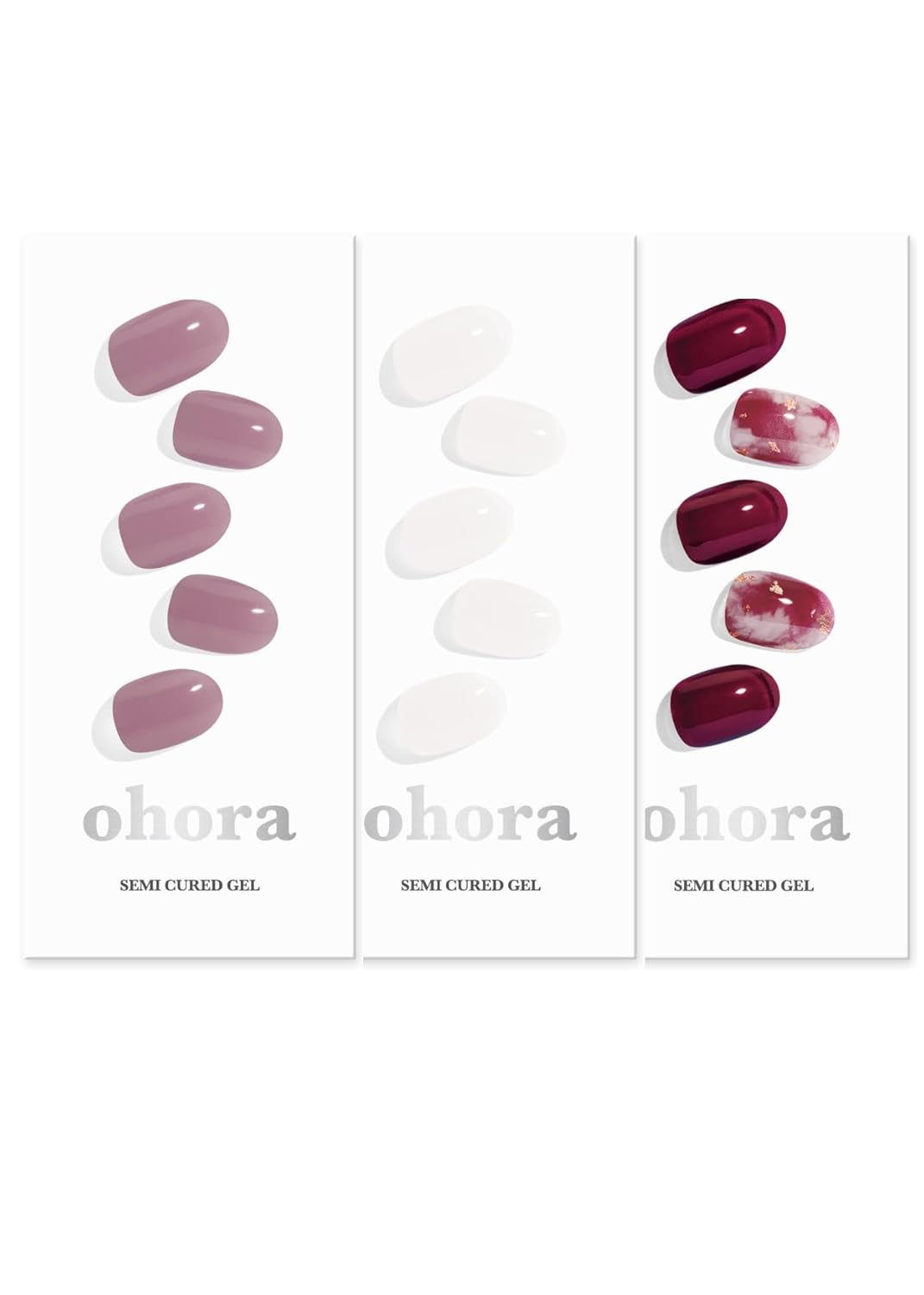 ohora Semi Cured Gel Nail Set of 3 (N Bare Plum & N Bare Crystal & N Mulberry) - Professional Salon-Quality Nail Care