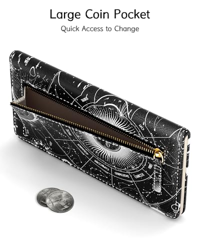 Image of Nipichsha Womens Wallet, RFID Slim Wallets for Women, Thin Ladies Credit Card Holder Purse, Cute Leather Bifold Clutch Billfold with 11 Card Slots & ID Window, Sun Moon