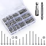 Yuecinoow 440 Pcs 410 Stainless Steel Sheet Metal Self-Tapping Screws Combination Set with Flat Head, Large Flat Head and Hexagon Head Screws 8# Length 1/2” to 2”（Silver）