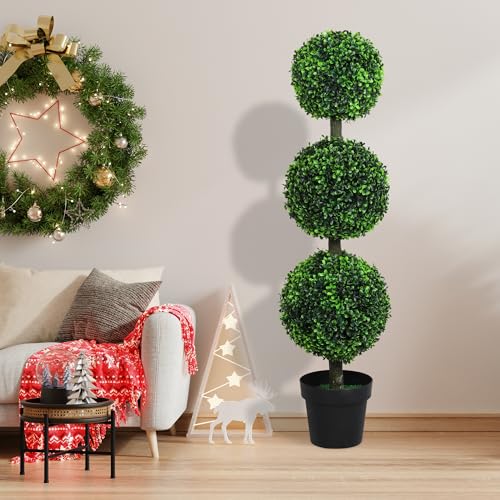 Lambu 112CM Artificial Triple Ball Boxwood Trees, Artificial Plants Tree Faux Plant Christmas Tree Indoor Outdoor for Summer Room Garden Fake Home Decor Balcony House Office