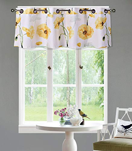 Linentopia 1 Pc Grommet Floral Valance Curtain, Decorative Yellow Floral Print, Soft, Light Filtering Room Darkening Thermal Foam Back Lined, Window Valance Decoration, (Madi, 16, Yellow) #TOP30