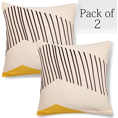 Image of HOKIPO Polyester Blend Stretchable Cushion Cover 16 inch x 16 inch, Pack of 2 (AR-4098-D17*2),Beige