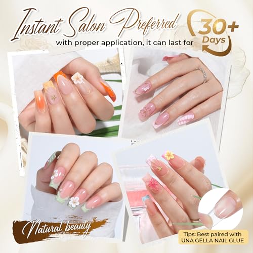 Image of UNA GELLA Square Straight Nail Tips Medium 504PCS Pre Etched Square Gel Nail Tips Full Cover French Style Salon for Women DIY Press On Flase Nails Extension 12 Sizes Acrylic Nails