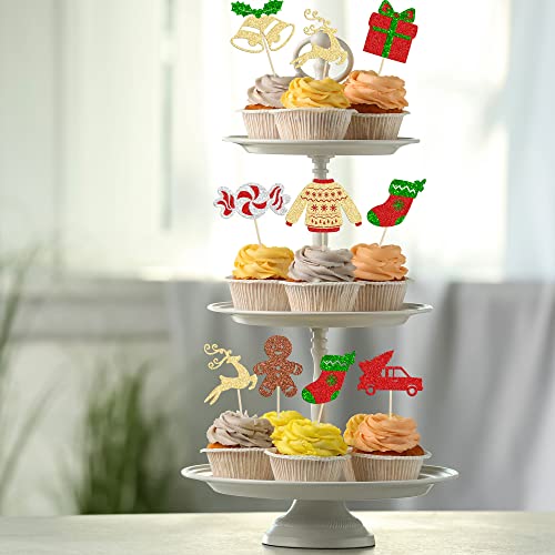 24Pcs Merry Christmas Cupcake Toppers Christmas Candy Bell Sweater Gift Box Reindeer Cupcake Picks For Merry Christmas Theme New Year Holiday Party Cake Decorations Supplies #TOP3