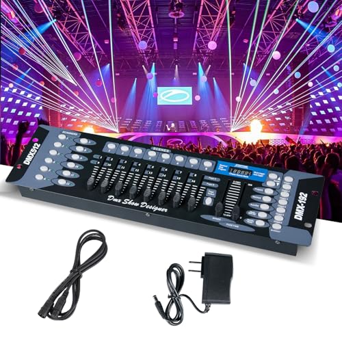 MINGJIE Professional DMX Controller for DJ Lights 192 Channe DMX512 Stage Lighting Console With Sound Activation 30 Programmable Scene Banks LED Display& Cable For Disco Club Party & Live Events